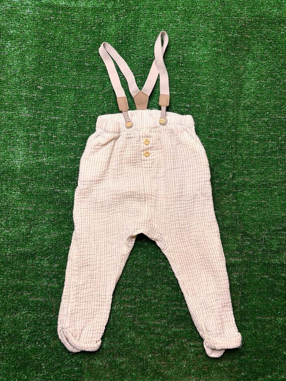 H&M Organic Cotton Striped Baby Trousers with Suspenders 2T